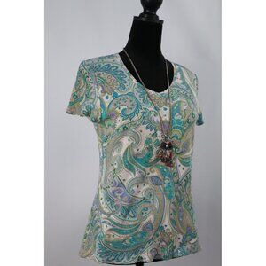 Croft & Barrow S Paisley Short-Sleeve Top In‎ Teal & Lavender